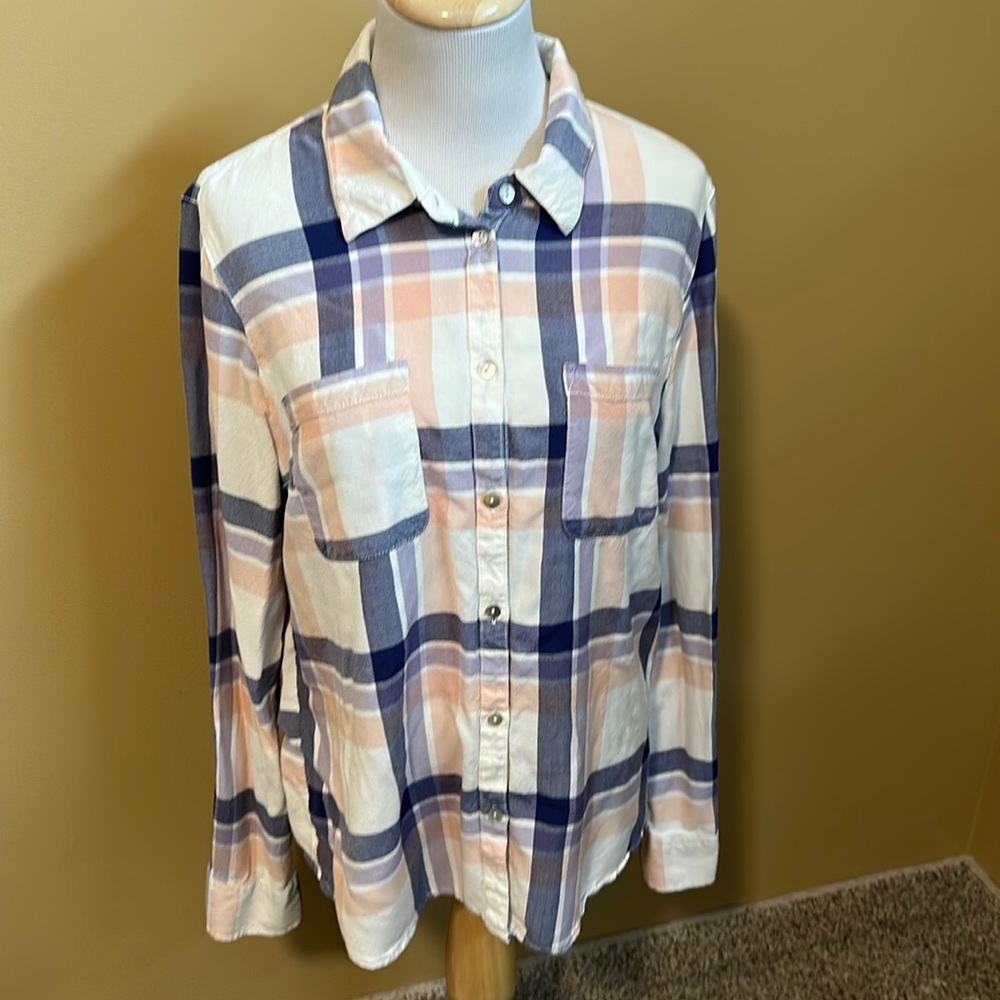Roxy Plaid Button Down Shirt - Pink, Blue, White